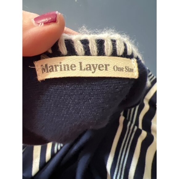 Marine Layer Navy & White Striped Open Front Knit Poncho One Size Nautical Beach - Picture 5 of 10